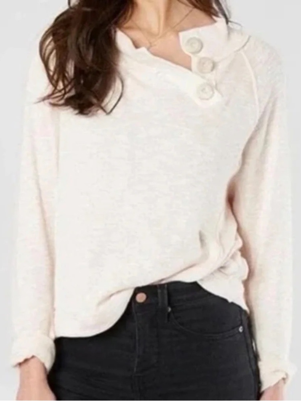 WE THE FREE Cozy Button-Neck Long Sleeve Top in Light Cream
